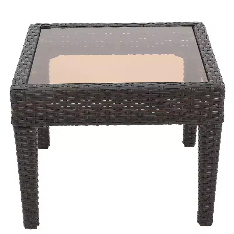 GDFStudio Vincent Outdoor Wicker Side Table with Glass Top