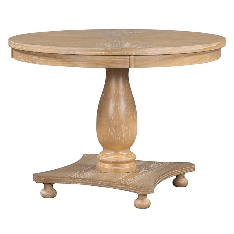 5 Piece Dining Table Set, Solid Wood Kitchen Dining Room Table Set with Round Dining Table and 4 Upholstered Chairs