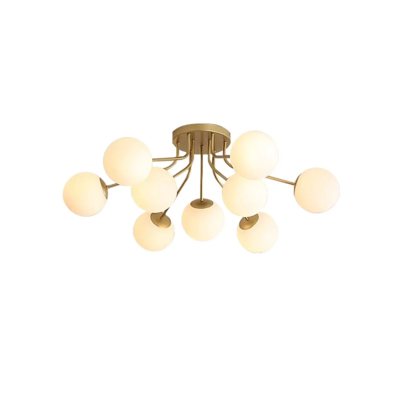 Modern White Globe Glass Golden Semi Flush Ceiling Light