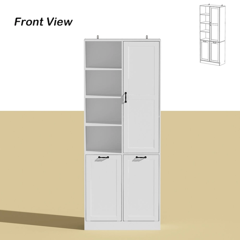 Elegant White Buffet Cabinet with Rotating Drawers Laundry Cabinet