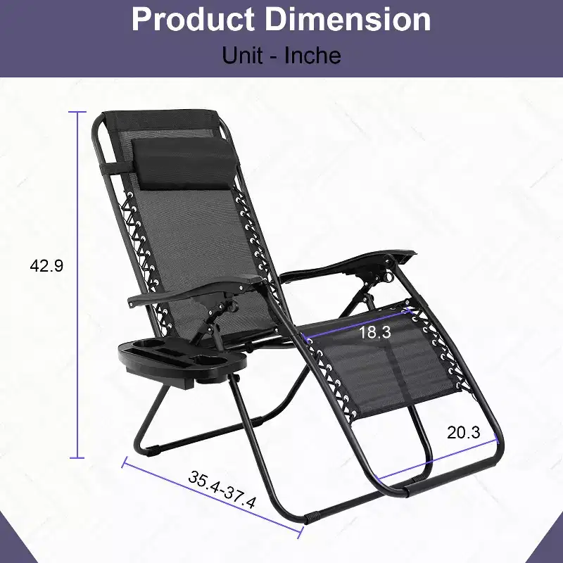 FDW Foldable Zero Gravity Chair Lounge Patio Chaise with Cup Holder Tray