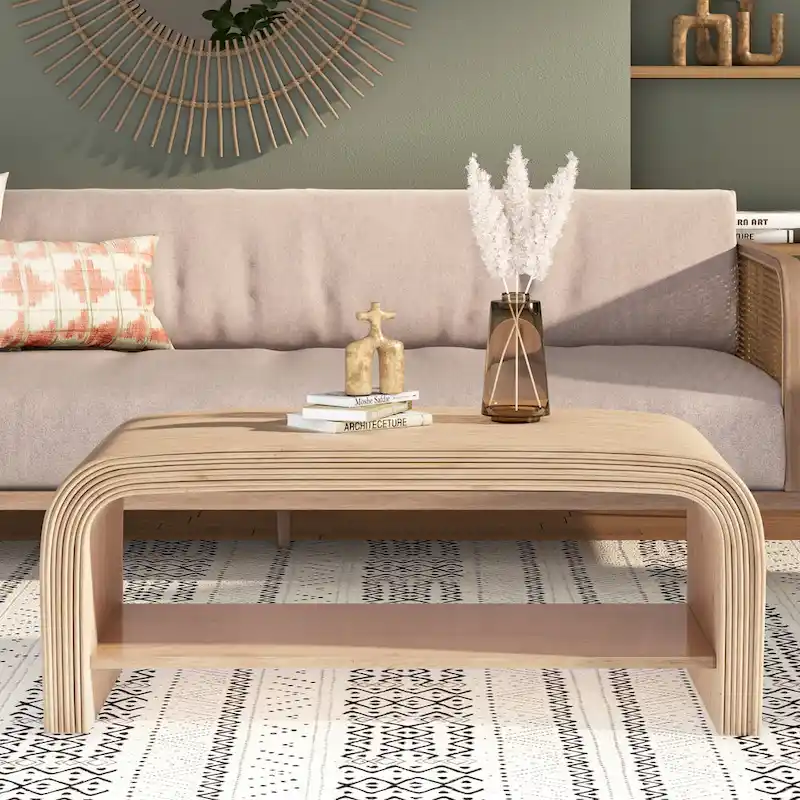 Rattan Coffee Table & Side/End Table – Boho Style, Natural Woven Texture