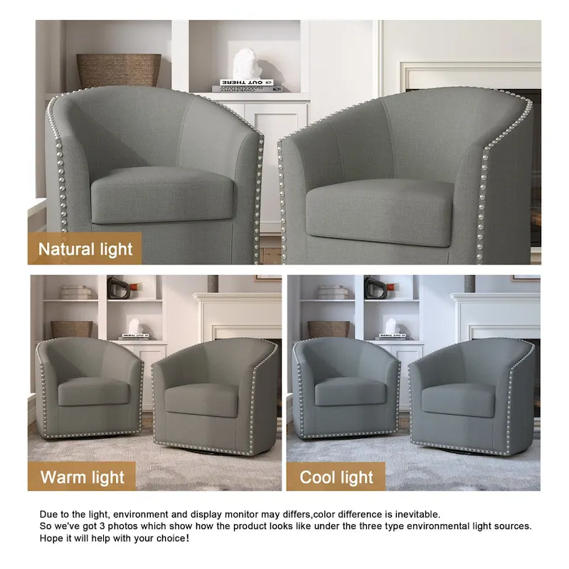 Upholstered Swivel Accent Chairs with Nailhead Trim, Set of 2