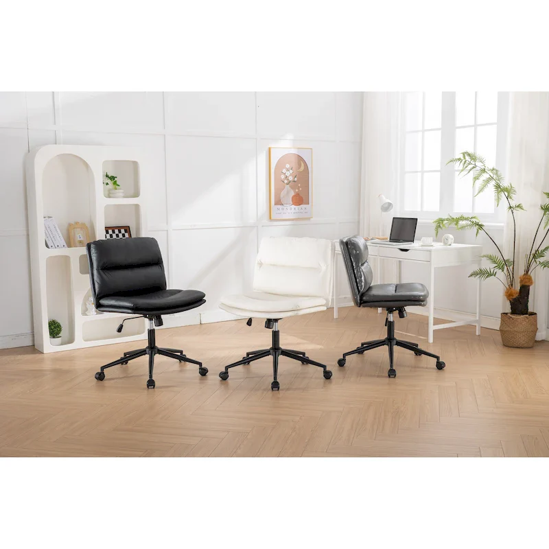 Roundhill Bizerte Adjustable Swivel Criss Cross Chair, Wide Seat Office Chair Vanity Chair