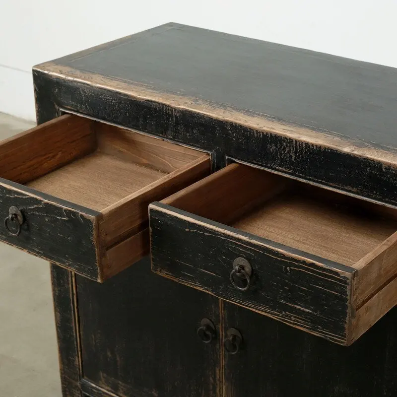 Two Drawers Cabient Distressed Black 39x18x35H