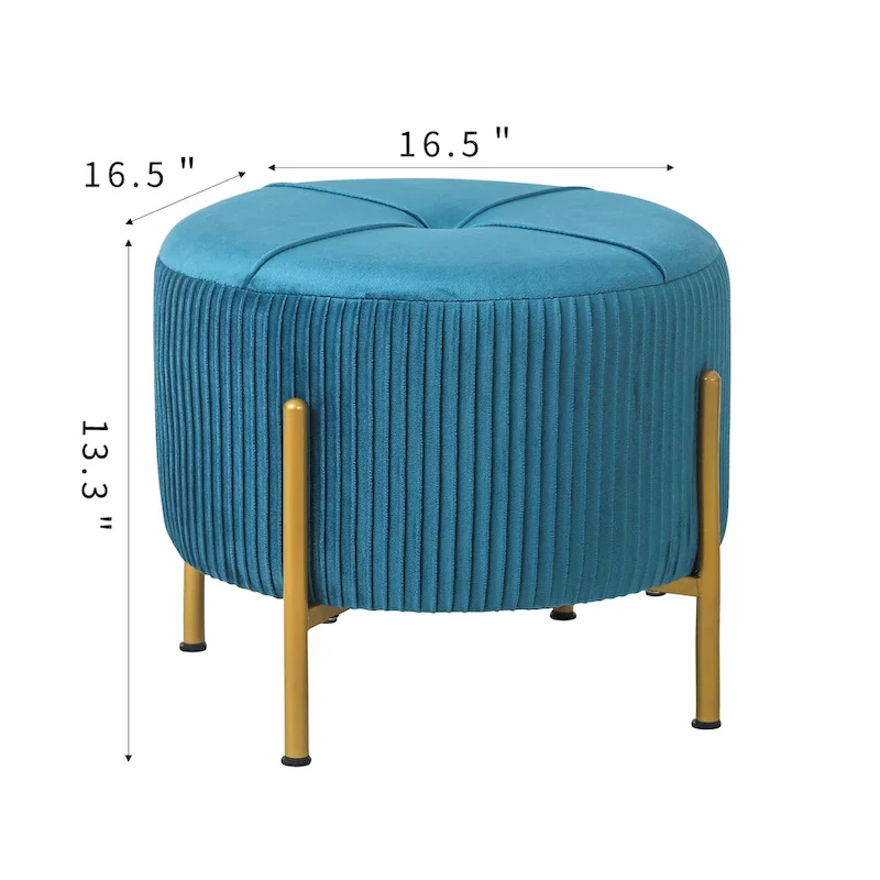 Adeco Round Ottoman 16.5 Foot Rest Stool with Metal Legs