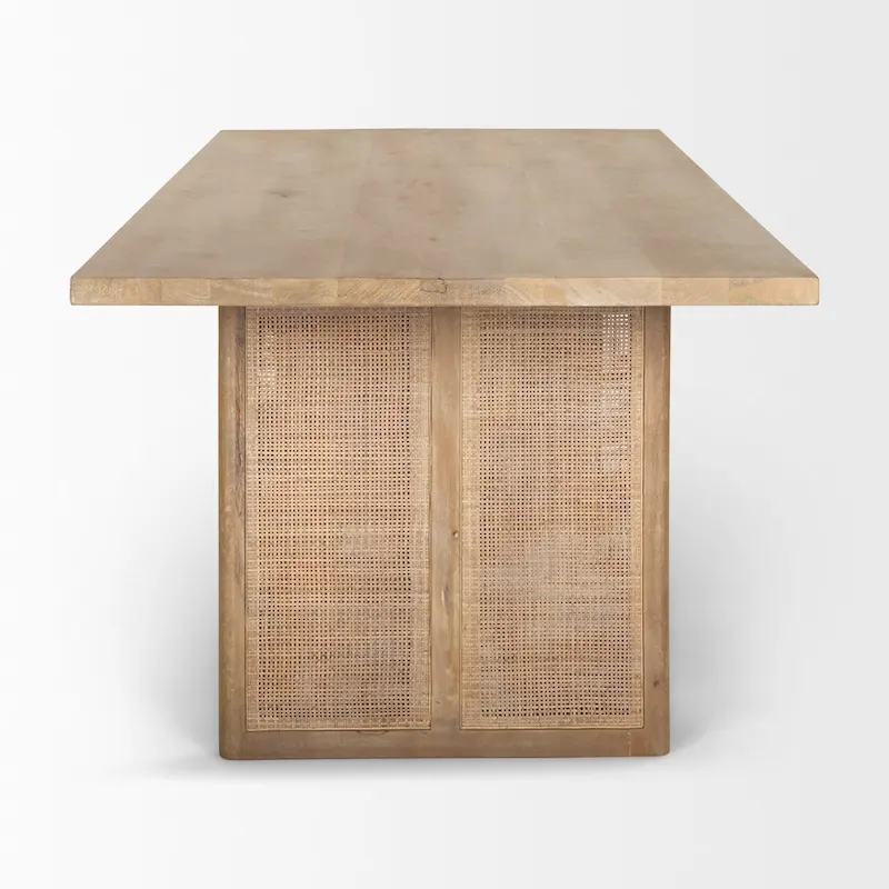 Grier Light Brown Solid Wood w/ Cane Accented Base Rectangular Dining Table