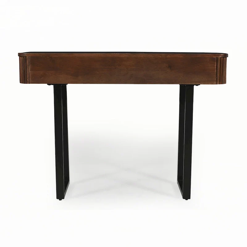 Solid Wood Entryway Table with Fluted Design,Honey and Black