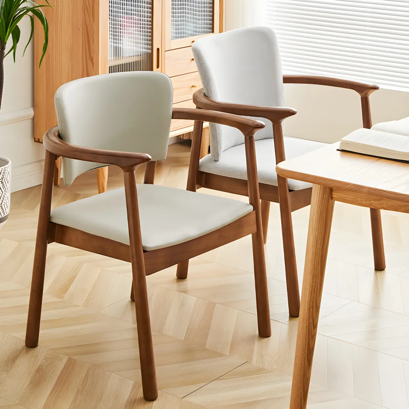 Modern Upholstered Rubberwood Arm Dining Chair Set of 2