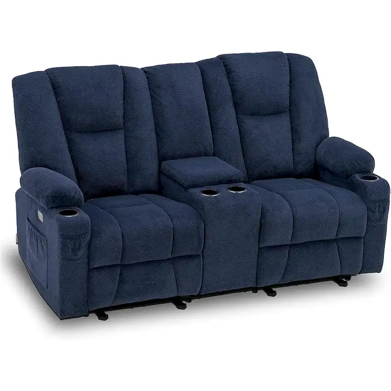 Electric Power Reclining Sofa with Massage and Lumbar Heat, Fabric
