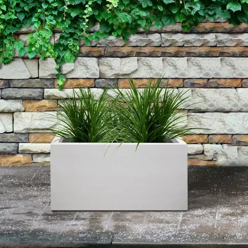 Rosemead Home & Garden Rectangular Concrete Outdoor Planter Pot Chalk White 12.8"x31.5"x15.7"