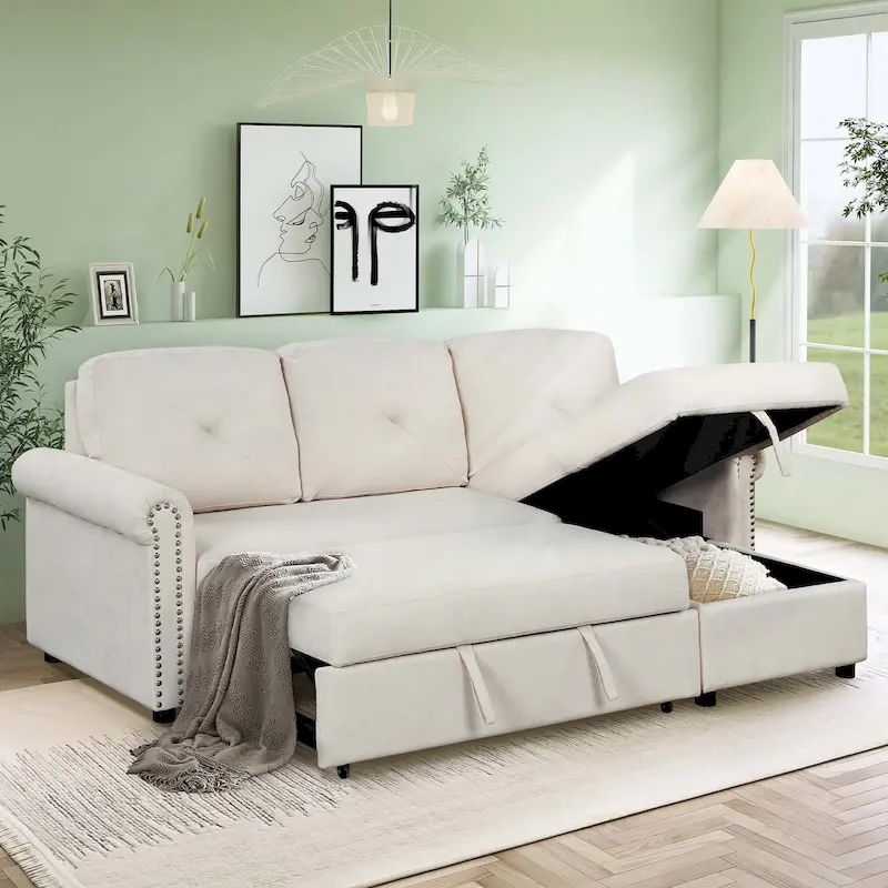 Classic and Cozy L-shape Pull-out Sleeper Sectional Sofa