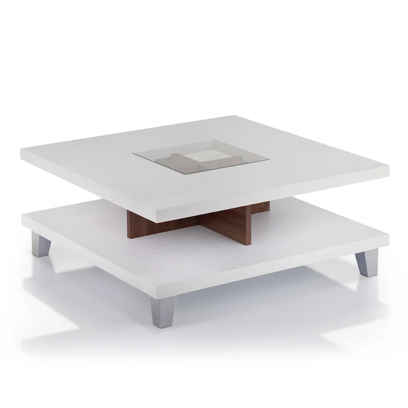 White 2-Tier Coffee Table with Glass Insert