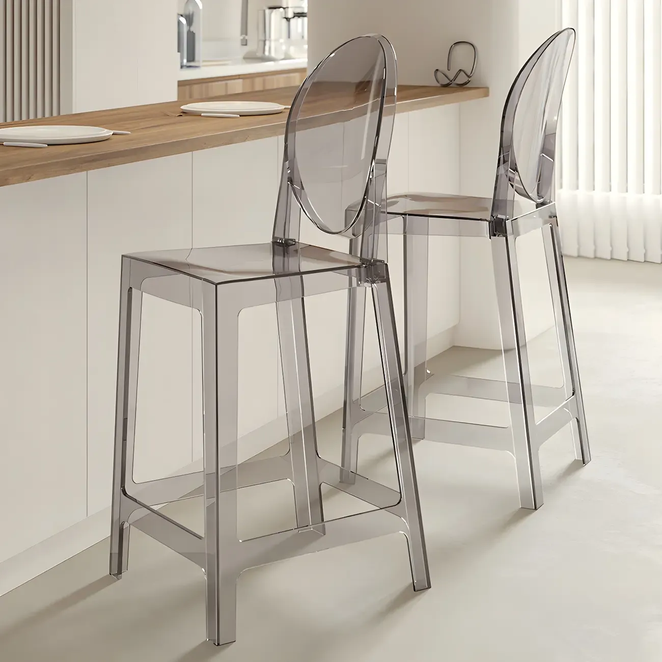 Modern Acrylic Smooth Elegant Circular Backrest Bar Stool