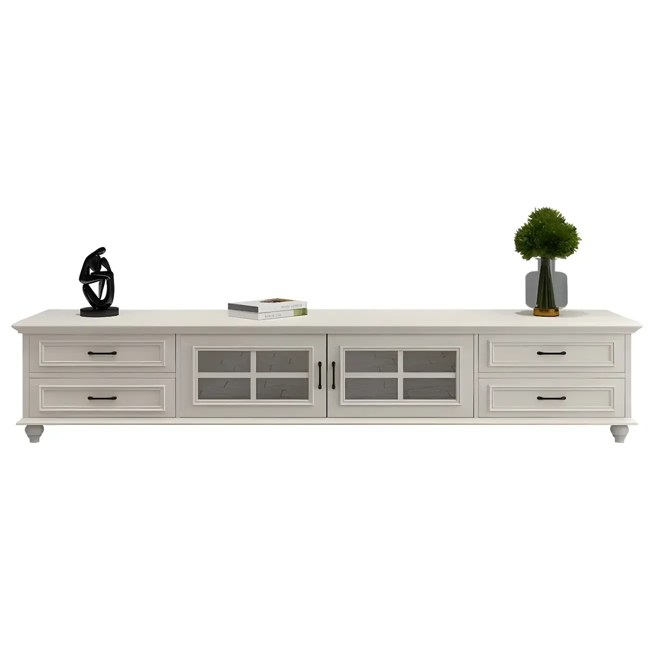 63 Adjustable White Wood TV Stand with Cable Management