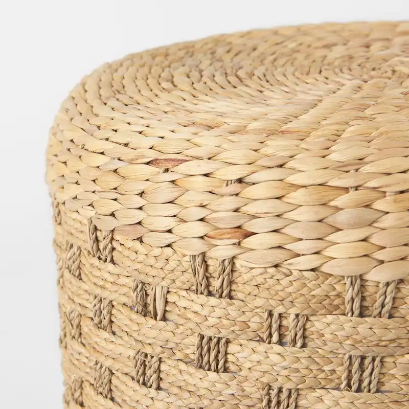 Brown Woven Seagrass Round Pouf
