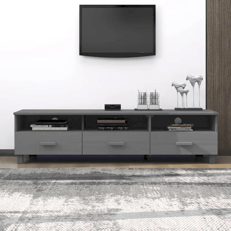 Dark Gray / Light Gray Solid Pine TV Stand with 3 Drawers & 3 Compartments – Single