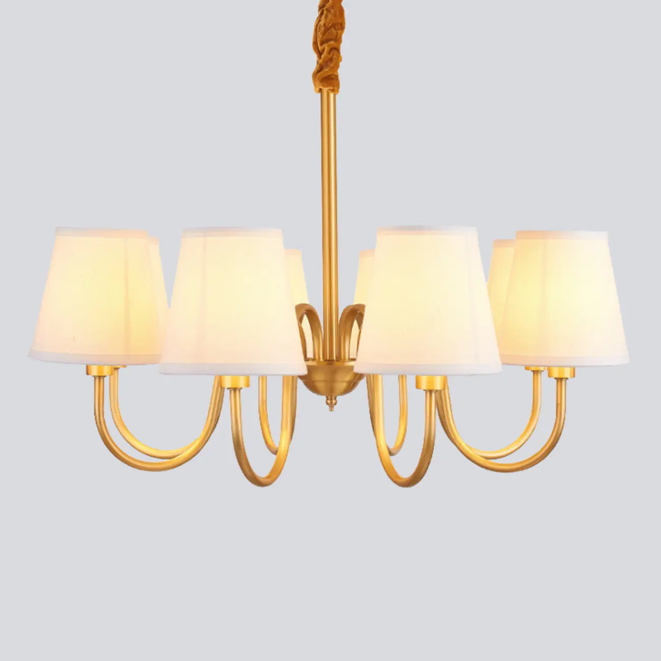 Modern Brass Hanging Chandelier with Fabric Shade