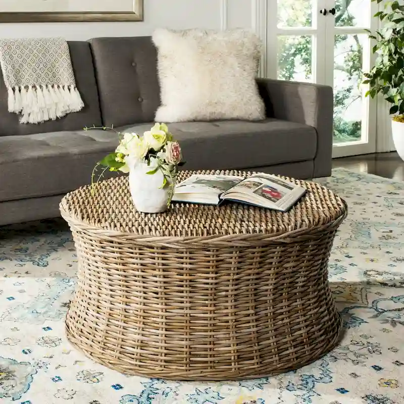 Dark Brown Wicker Ottoman