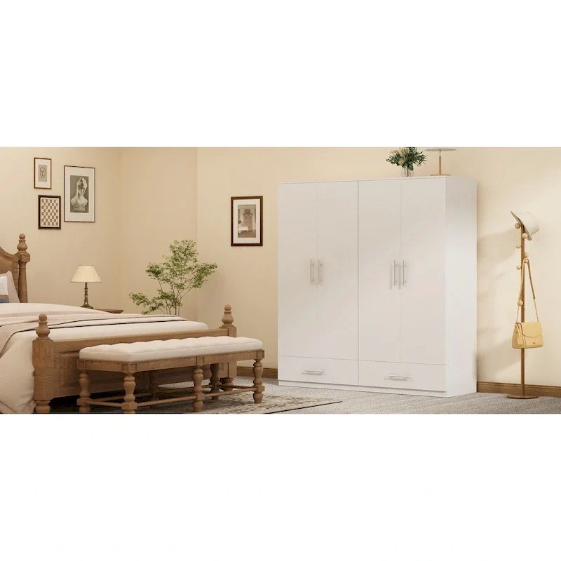 31.5W x 66.9H Wardrobe Armoire Cloest with Drawer In Black,White