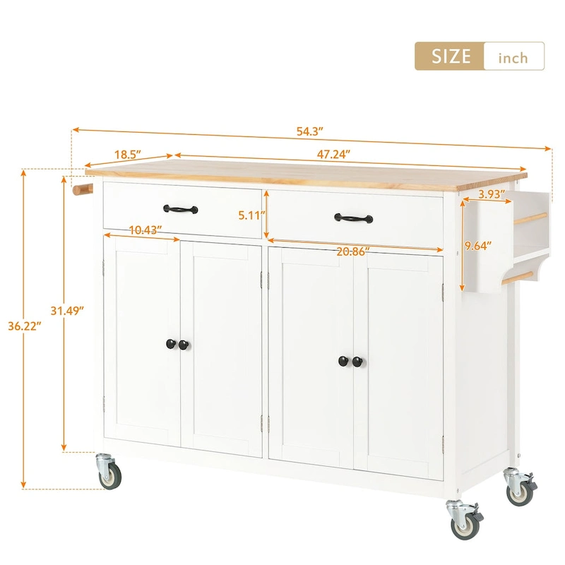 Kitchen Island Cart with Solid Wood Top