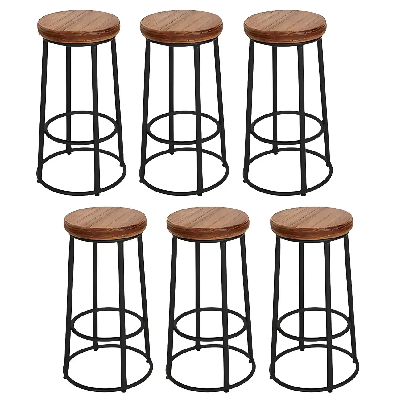 Backless Industrial Round Wooden Bar Stools