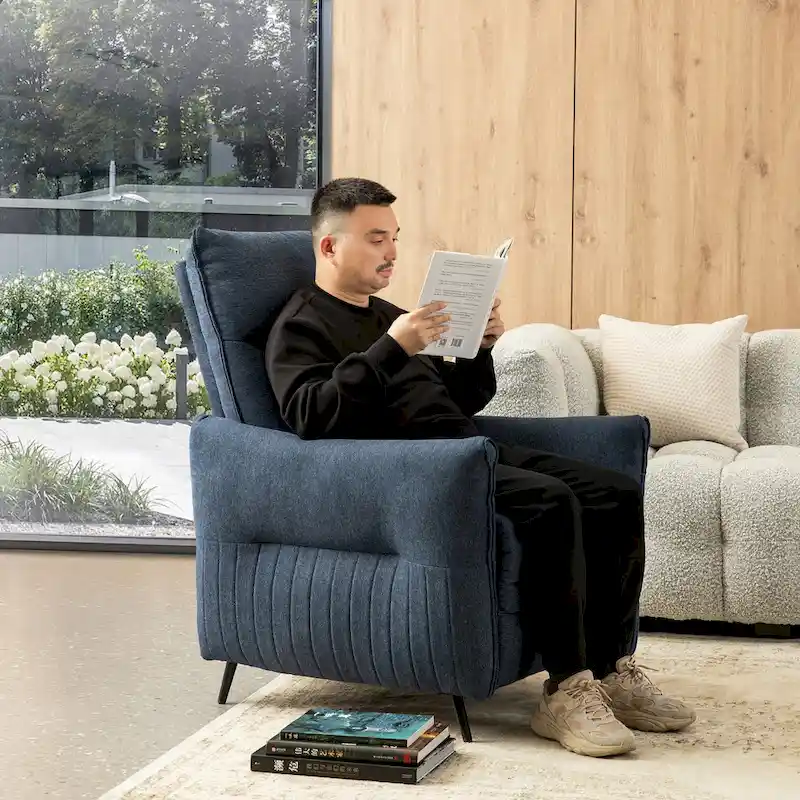 Glitzhome Set of 2 41H Fabric Push Back Recliners With Ergonomic Segmented Back