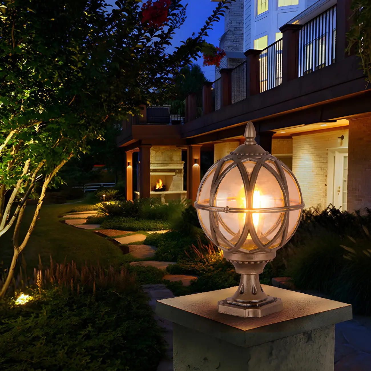 Retro Metal Glass Globe Post Cap Light