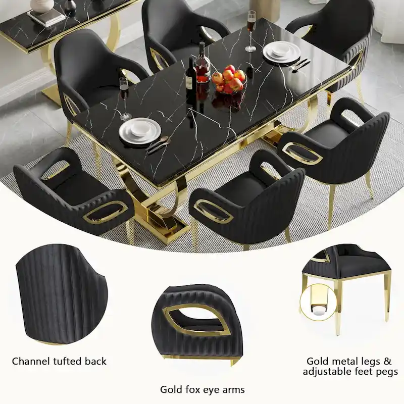 Luxury Black Velvet Accent Armchair with Fox-Eyes Arms