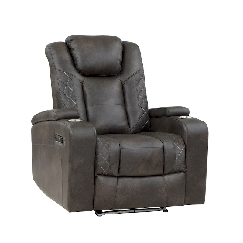 Mia 40 Inch Power Recliner Chair, Gray Faux Leather, LED, USB, Cupholders