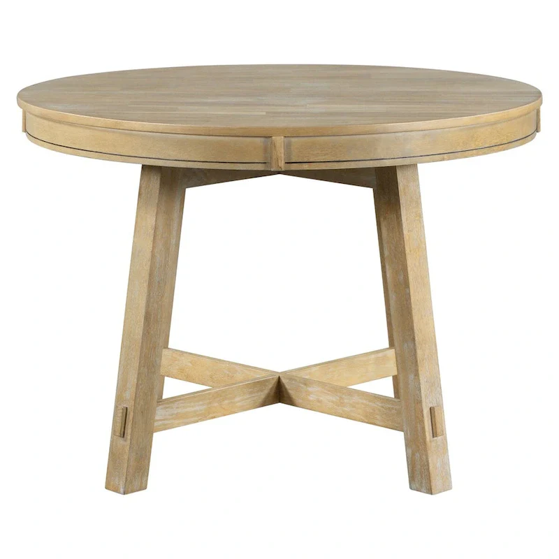 Natural / Espresso Round Extendable Wood Dining Table with X-Base and 16