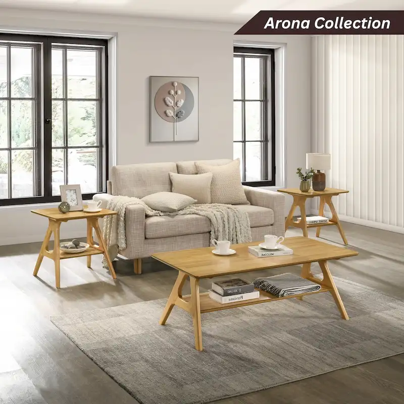 Roundhill Furniture Arona Mid-Century Modern Wood Coffee Table with Shelf