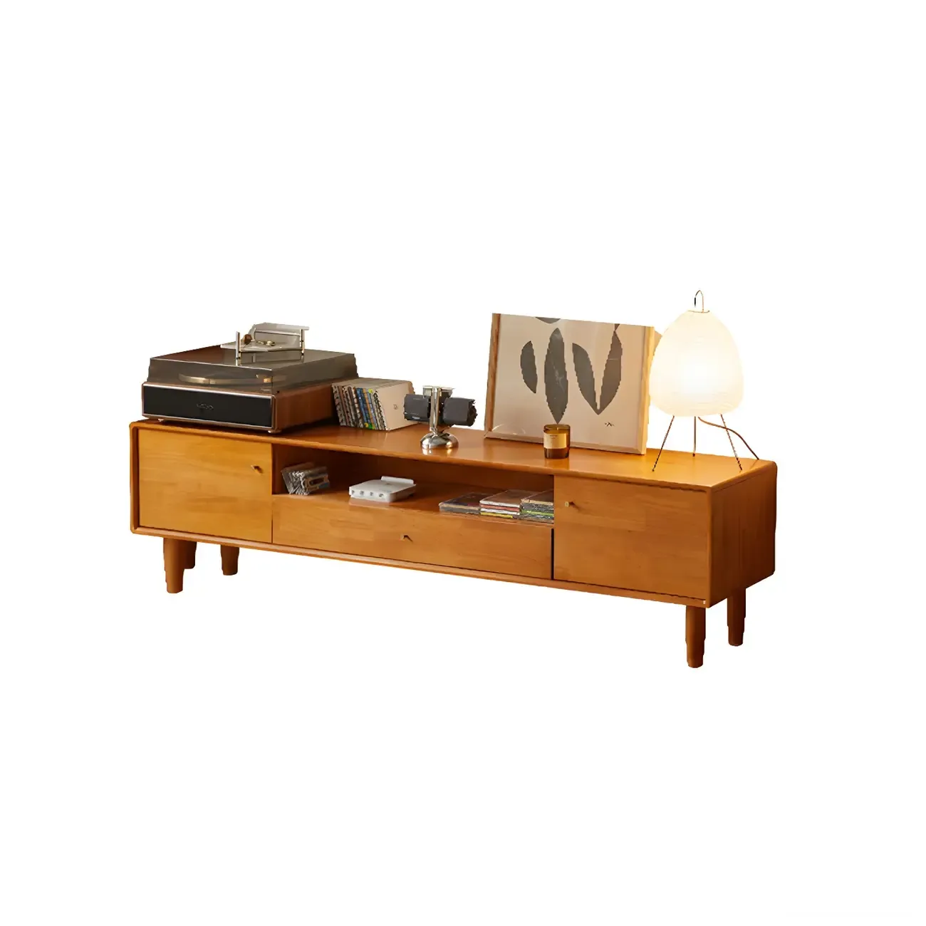 Scandinavian Brown Wooden TV Stand with Drawers