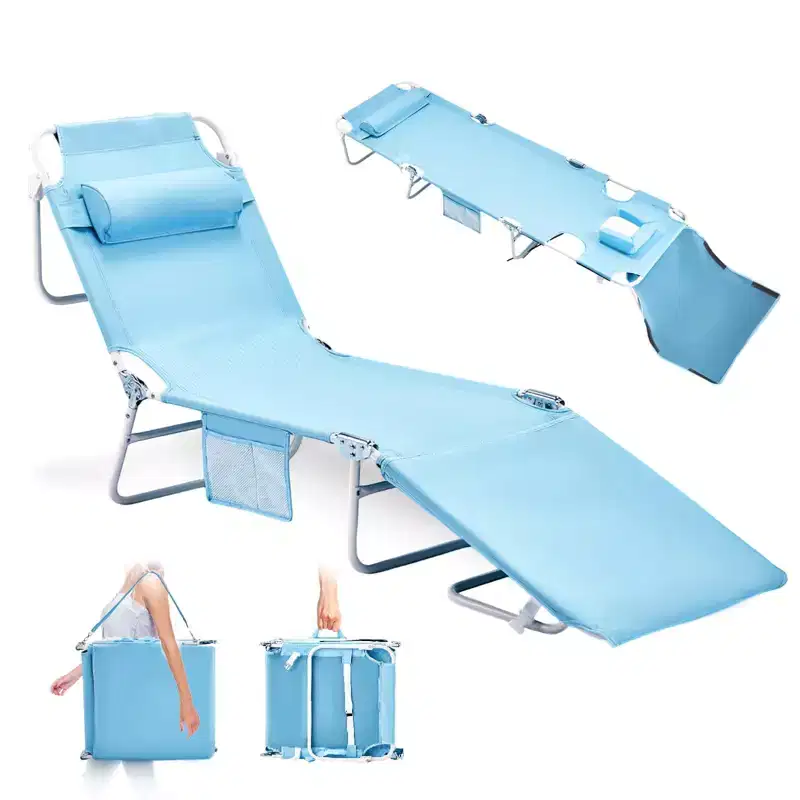VINGLI Tanning Chair, Beach Lounge Chair with Face Hole, Lounge Chair Outdoor, Height-Adjustable Tanning Lounger, Anti-Tip Design