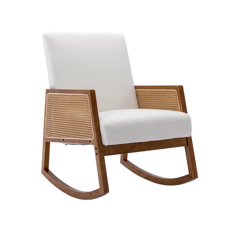 SEYNAR Modern PU Leather Rocking Chair with Rattan Arms