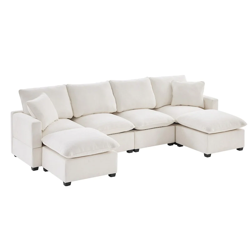 U Shape Modular Sofa, 6 Seat Chenille Deep Seat Sectional Couch