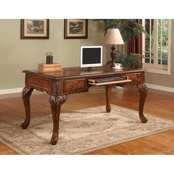Walnut Traditional Executive Desk with Keyboard Drawer, 2 Drawers & Claw-Shaped Legs