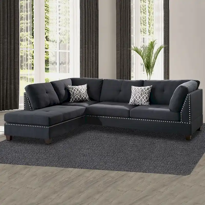 Polyfiber 3 Pieces Sectional Set With Ottoman In Black
