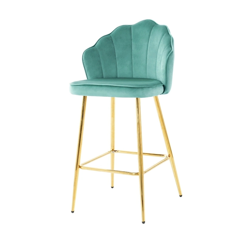 Velvet Shell Bar Stools Set of 2, Counter Height Chairs with Metal Legs, Upholstered Kitchen Island Chairs with Footres