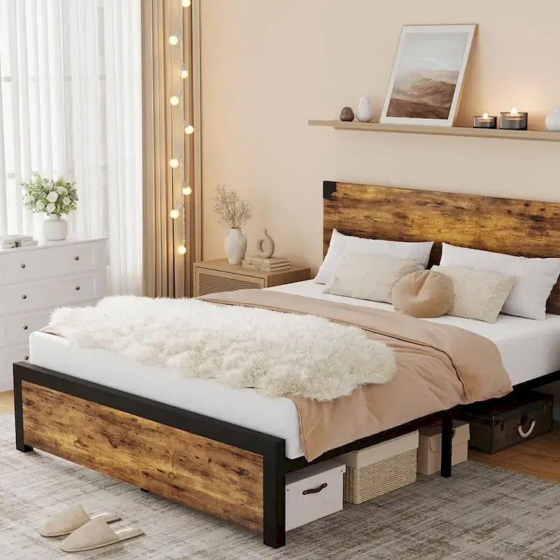 Bed Frame with with Wood Headboard