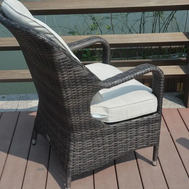 2-Piece Patio Brown Wicker Arm Chair with Cushion