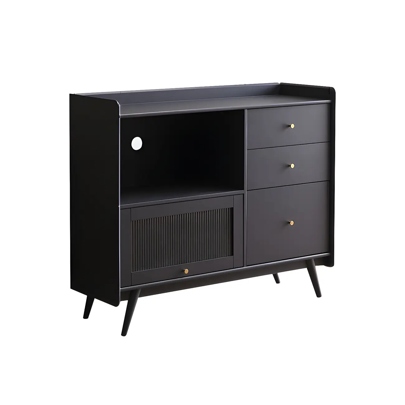 Modern 3 Drawer Buffet Table with Glass Doors in Black