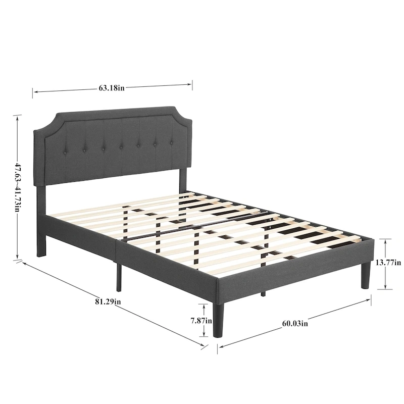 Javlergo Modern Upholstered Bed Frame with Height Adjustable Headboard, No Box Spring Needed