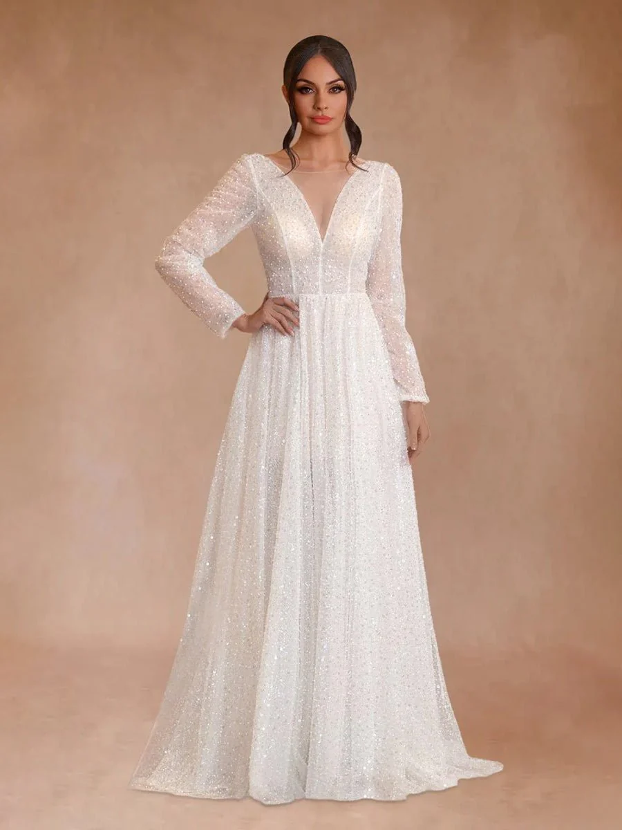 Bohemian A-Line Sparkly Sequined Luxury Wedding Dresses