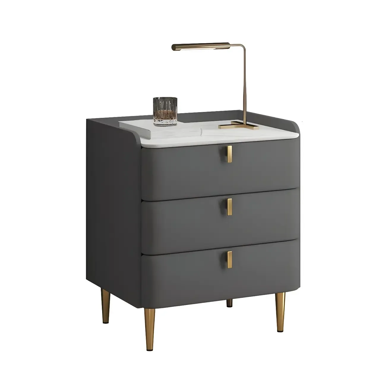 Glam Leather Sintered Stone Top Nightstand with Drawers