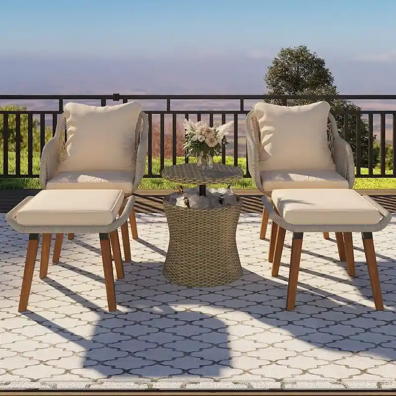 5 Pieces Patio Handmade Weave Conversation Set Outdoor Bistro Set