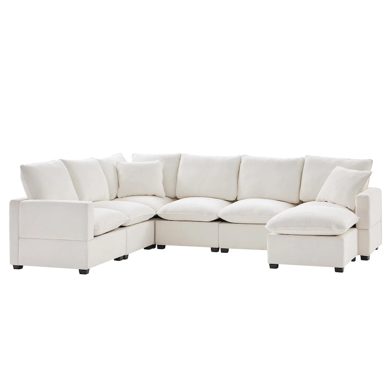 U Shape Modular Sofa, 7 Seat Chenille Sectional Upholstered Couch Set