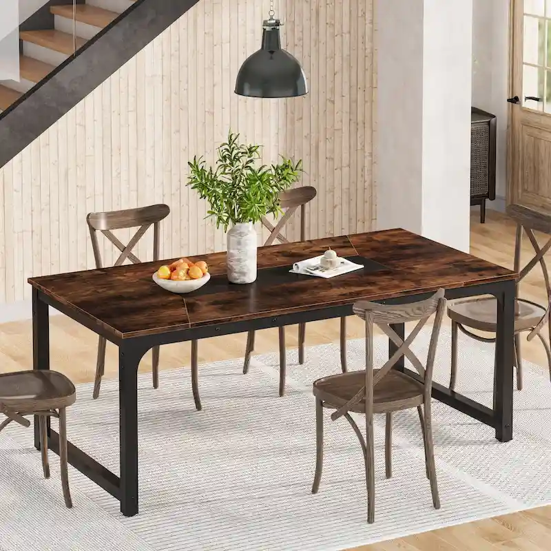 71 Inches Industrial Dining Table for 4-6 - 70.9 L x 35.4 W x 30.3 H