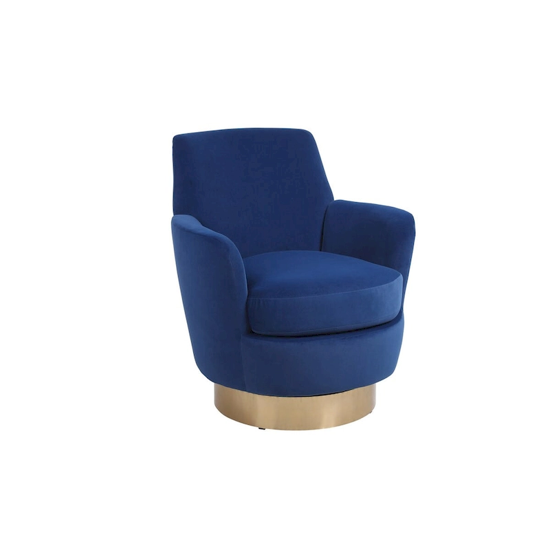 Velvet Swivel Barrel Chair, Swivel Accent Chairs Armchair, Reading Chairs, Round Barrel Chairs with Gold Stainless Steel Base