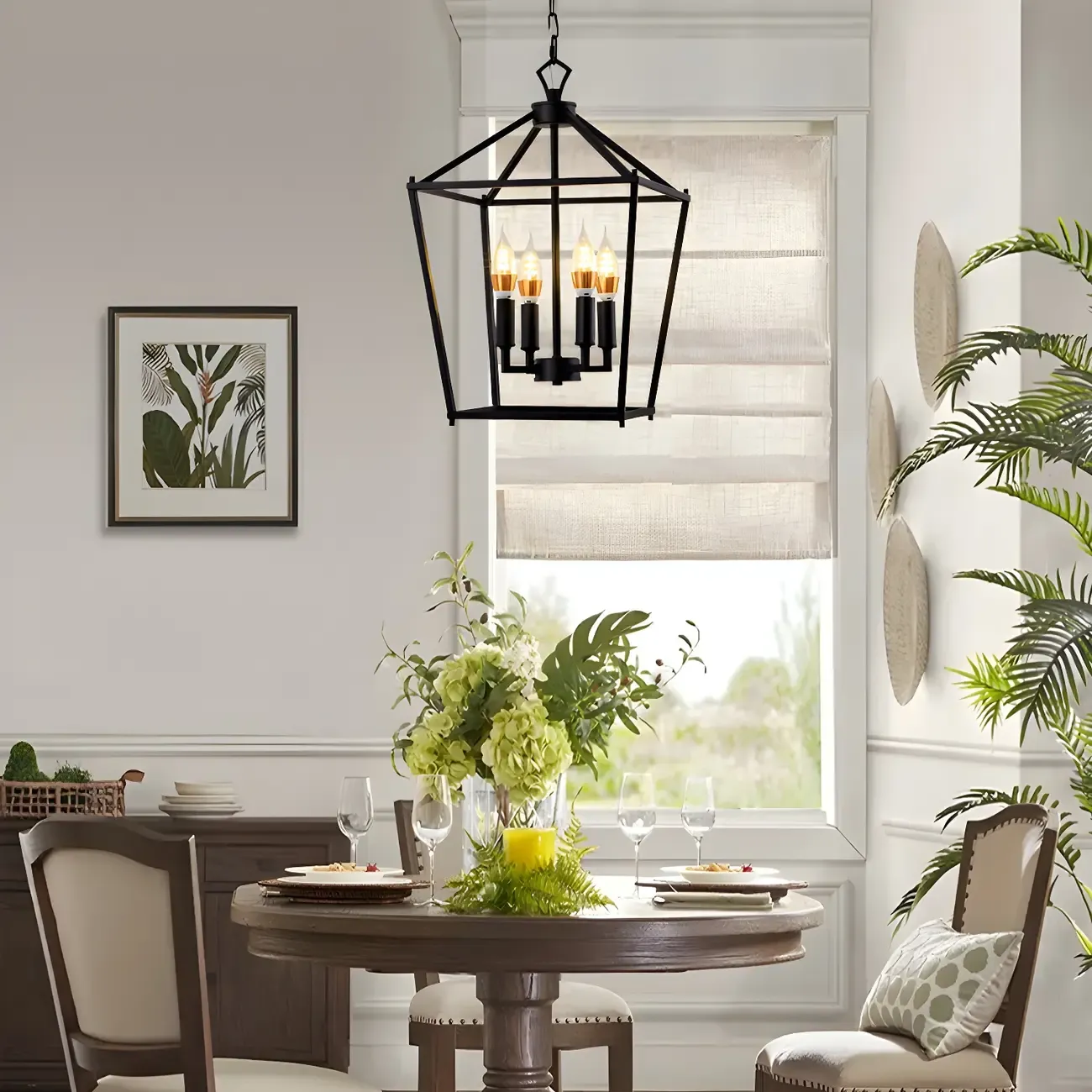 Adjustable Industrial Metal Lantern Caged Candle Chandelier